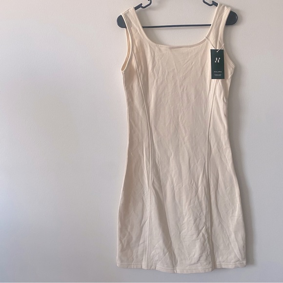 NWT Halara Mini Tank Chill In My Feels U Neck Plain Bodycon DRESS in Cream - Picture 3 of 11